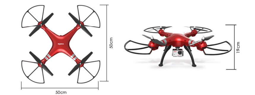 Il drone Syma X8HG misura 50 centimetri, quindi l’apertura alare diagonale arriva a ben 70 centimetri